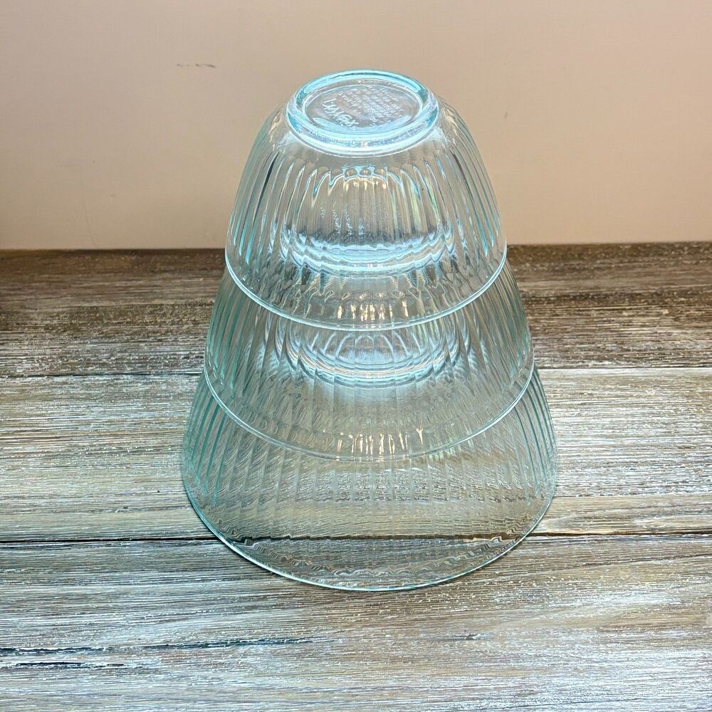 Pyrex Clear Nesting Mixing Bowls Ribbed 7401 7402 7403 Set of 3 Retro USA